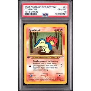 PSA 10 GEM MINT Cyndaquil 61/105 Pokémon 2002 Neo Destiny Uncommon Non Holo Card